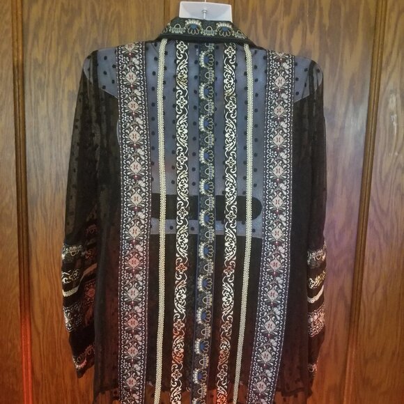 Chico’s Sheer Polka Dot Tulle Button Front Shirt Ribbon Trim Black  Sz OOp - Picture 5 of 5